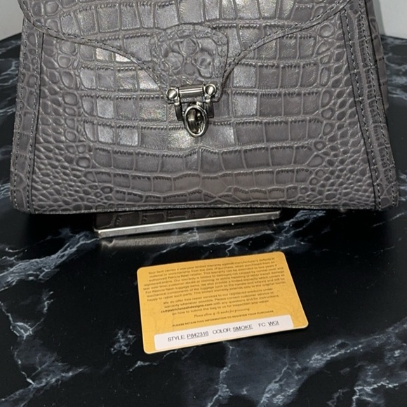 Patricia Nash Handbag Leather Ashmore Satchel British Smoky Gray Croco AUTHENTIC - Picture 6 of 10